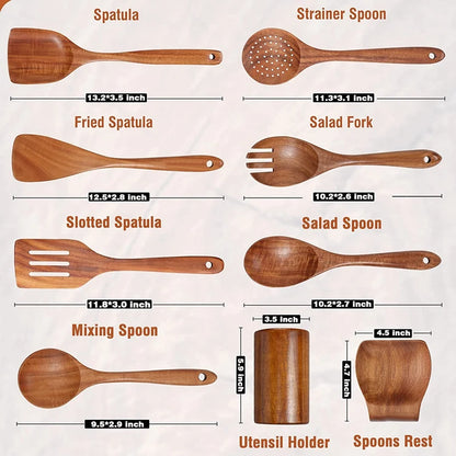 Houten keukengerei voor in de keuken met keukengereihouder