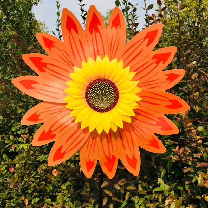 Draaiende zonnebloem-windmolen op stok – decoratieve tuinsteker voor gazon, feestjes en picknicks