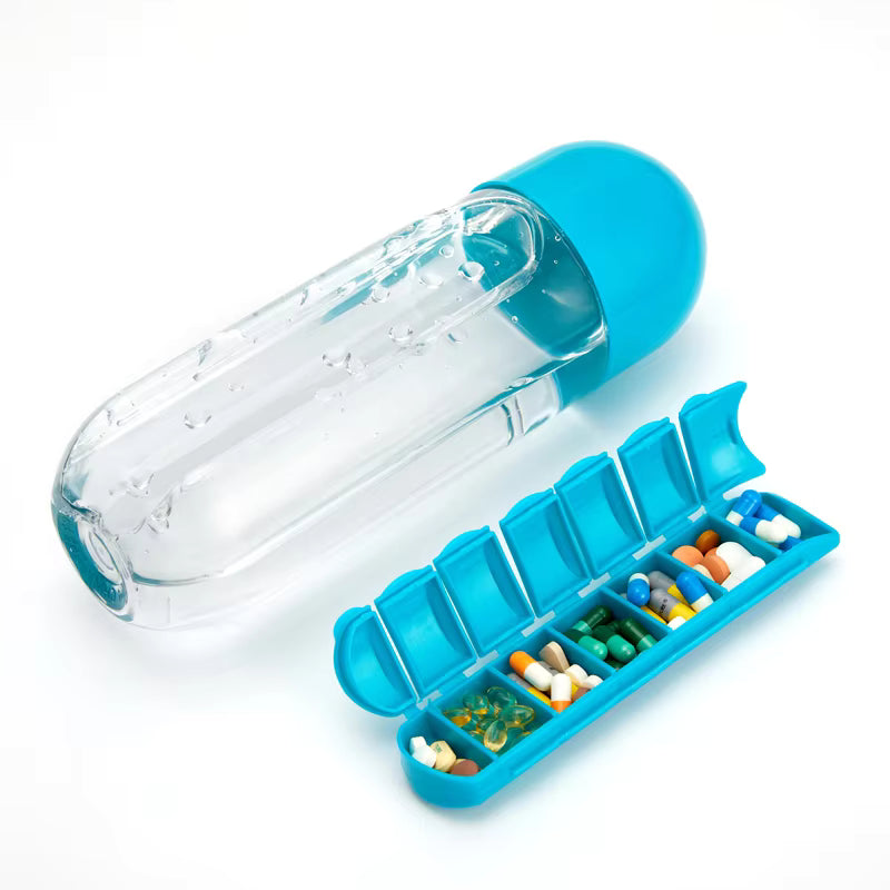 Waterfles met Pillendoos – 2-in-1 Medicijnhouder
