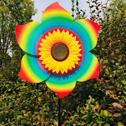 Draaiende zonnebloem-windmolen op stok – decoratieve tuinsteker voor gazon, feestjes en picknicks