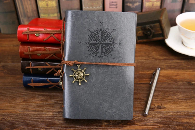 Retro Reisdagboek Met Piratenankers Spiraal Lederlook