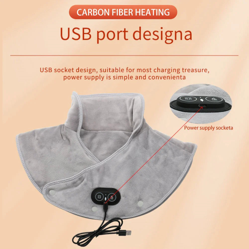 ThermoLiva Warmte-Nek- & Schoudermassager | USB-Verwarmingskussen met Vibratie | 3 Temperatuurinstellingen & Timer | Zacht Pluche