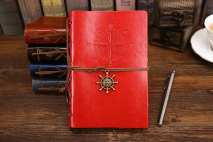 Retro Reisdagboek Met Piratenankers Spiraal Lederlook