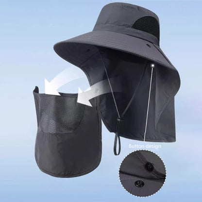 Zonnehoed – vissershoed met nekflap, ademend, brede rand, uv-bescherming, voor buitenactiviteiten, reizen en vakantie