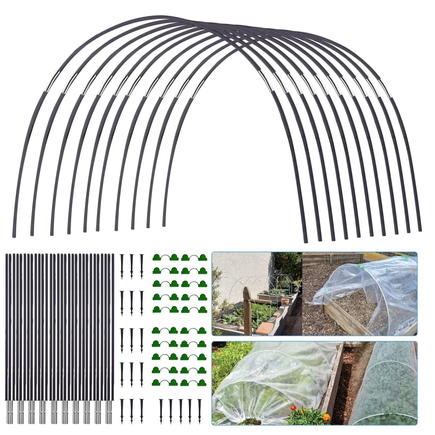 Plantura FlexGrow Tuinboog-set van glasvezel | DIY Planten tunnel voor verhoogde bedden & vroege bedden | Roestvrij & Herbruikbaar | Inclusief koppelingen