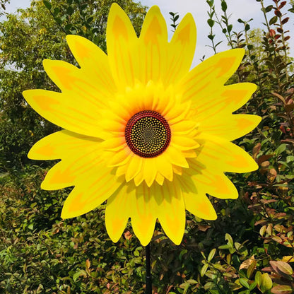 Draaiende zonnebloem-windmolen op stok – decoratieve tuinsteker voor gazon, feestjes en picknicks