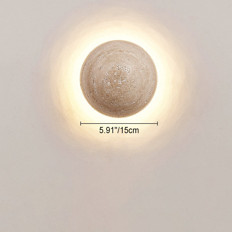 Japanse Minimalistische Ronde Gele Travertijn Wabi-Sabi LED Wandlamp