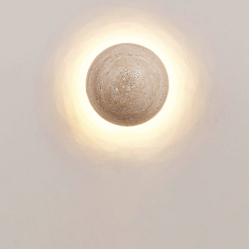 Japanse Minimalistische Ronde Gele Travertijn Wabi-Sabi LED Wandlamp