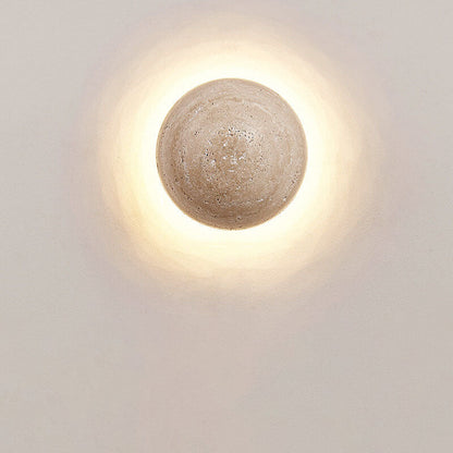Japanse Minimalistische Ronde Gele Travertijn Wabi-Sabi LED Wandlamp