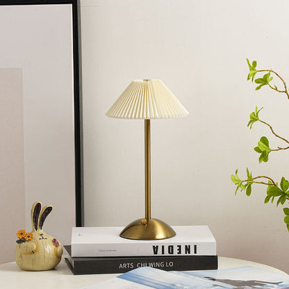 Contemporary Scandinavische Oplaadbare IJzeren Stof Conische Plissé 1-Licht Tafellamp Voor Bedside