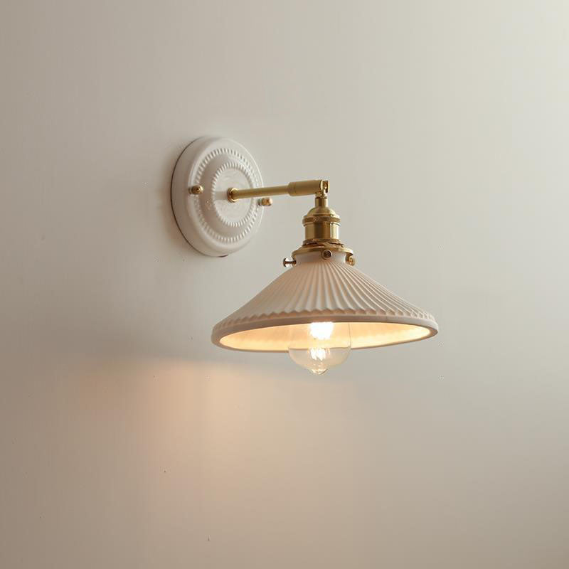 Traditionele Vintage Ronde Keramische Messing 1-Licht Wandlamp voor Woonkamer