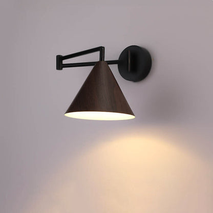 Noordse Minimalistische Kegel Swingarm Houtnerf IJzer 1-Licht Wandlamp