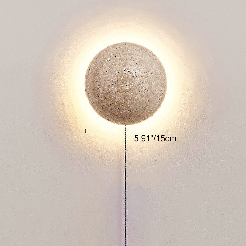 Japanse Minimalistische Ronde Gele Travertijn Wabi-Sabi LED Wandlamp