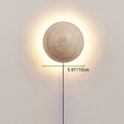 Japanse Minimalistische Ronde Gele Travertijn Wabi-Sabi LED Wandlamp