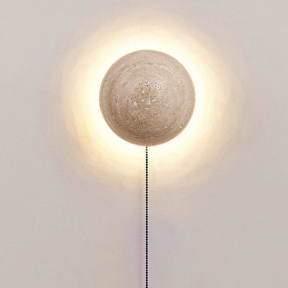 Japanse Minimalistische Ronde Gele Travertijn Wabi-Sabi LED Wandlamp