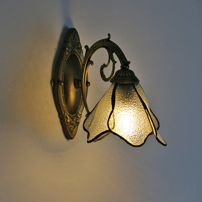 Vintage Tiffany Bloemblaadjes Glas-in-lood 1-Licht Wandlamp
