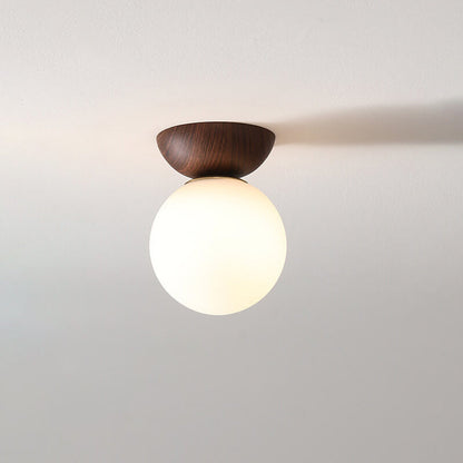 Noordse Japanse Glazen Bol Houtnerf IJzer 1-Lichts Plafondlamp