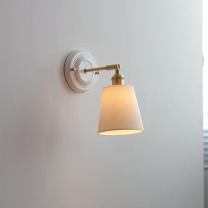 Traditionele Vintage Ronde Keramische Messing 1-Licht Wandlamp voor Woonkamer