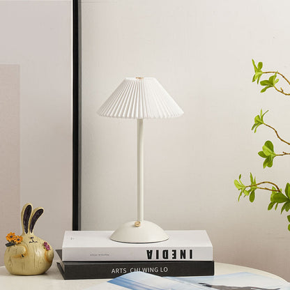 Contemporary Scandinavische Oplaadbare IJzeren Stof Conische Plissé 1-Licht Tafellamp Voor Bedside