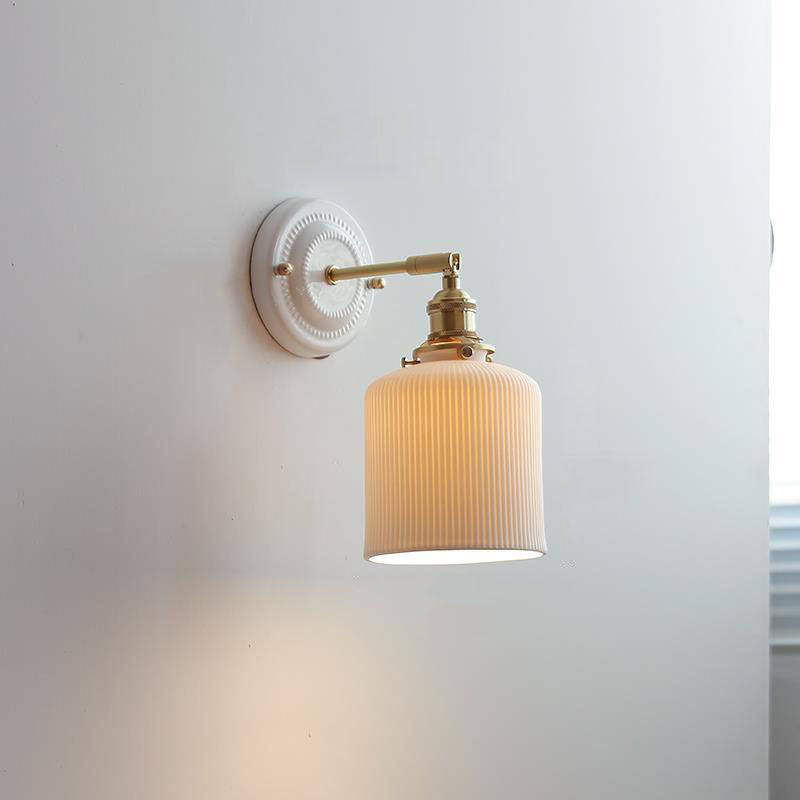Traditionele Vintage Ronde Keramische Messing 1-Licht Wandlamp voor Woonkamer