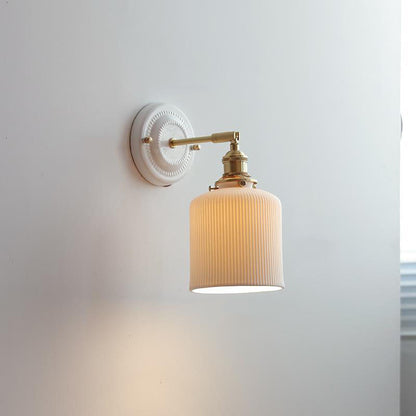 Traditionele Vintage Ronde Keramische Messing 1-Licht Wandlamp voor Woonkamer