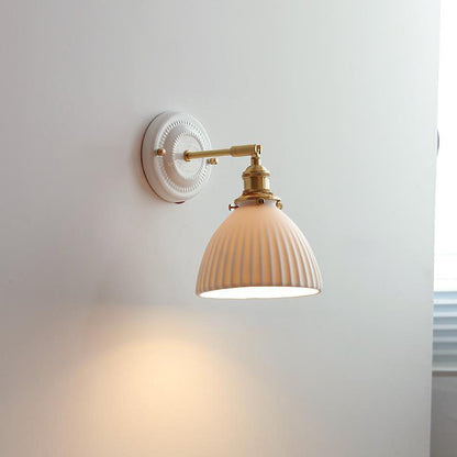 Traditionele Vintage Ronde Keramische Messing 1-Licht Wandlamp voor Woonkamer