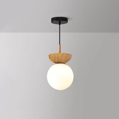 Noordse Japanse Glazen Bol Houtnerf IJzer 1-Lichts Plafondlamp