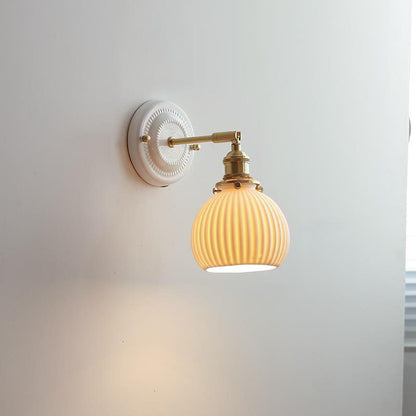 Traditionele Vintage Ronde Keramische Messing 1-Licht Wandlamp voor Woonkamer