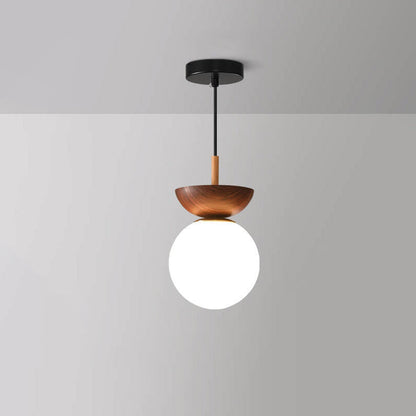 Noordse Japanse Glazen Bol Houtnerf IJzer 1-Lichts Plafondlamp
