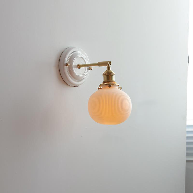 Traditionele Vintage Ronde Keramische Messing 1-Licht Wandlamp voor Woonkamer