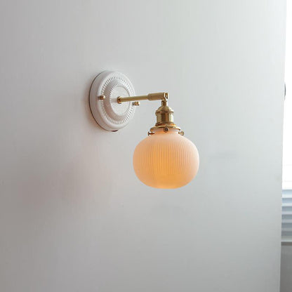 Traditionele Vintage Ronde Keramische Messing 1-Licht Wandlamp voor Woonkamer
