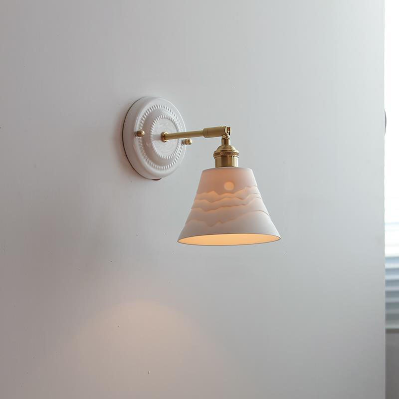 Traditionele Vintage Ronde Keramische Messing 1-Licht Wandlamp voor Woonkamer