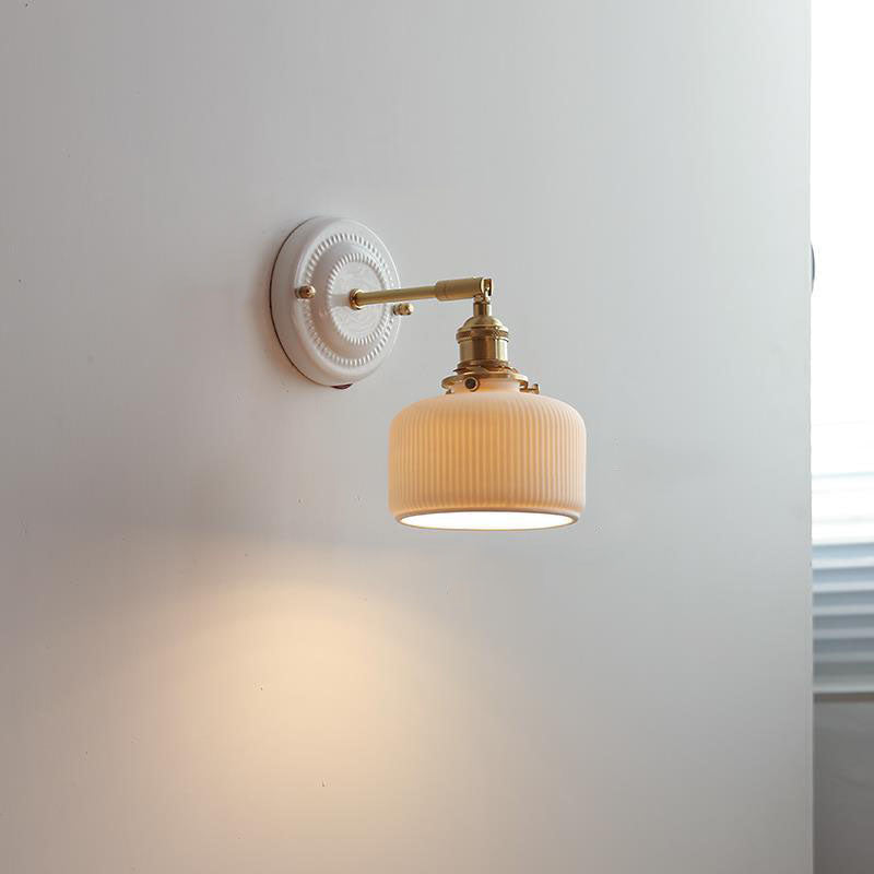 Traditionele Vintage Ronde Keramische Messing 1-Licht Wandlamp voor Woonkamer