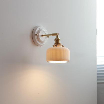 Traditionele Vintage Ronde Keramische Messing 1-Licht Wandlamp voor Woonkamer