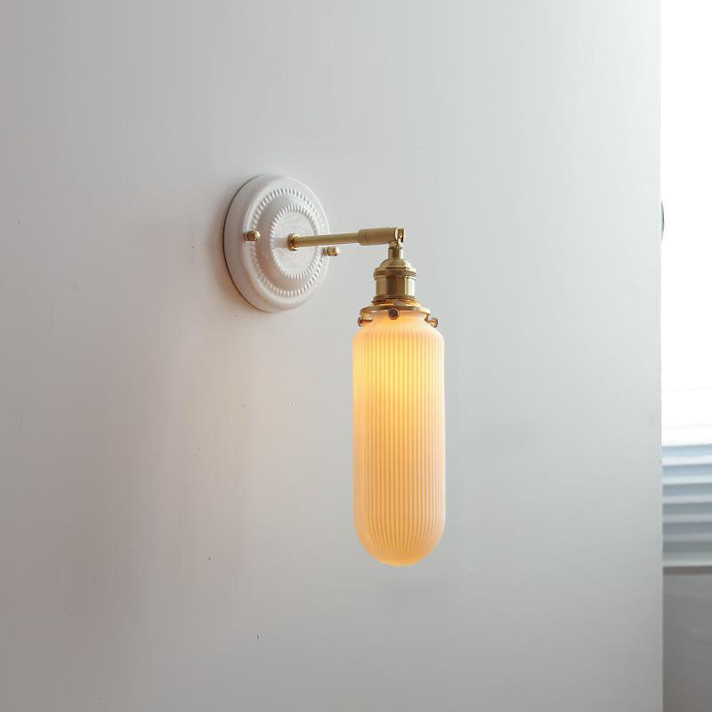 Traditionele Vintage Ronde Keramische Messing 1-Licht Wandlamp voor Woonkamer