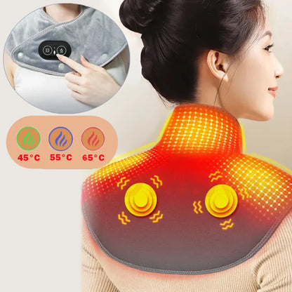 ThermoLiva Warmte-Nek- & Schoudermassager | USB-Verwarmingskussen met Vibratie | 3 Temperatuurinstellingen & Timer | Zacht Pluche