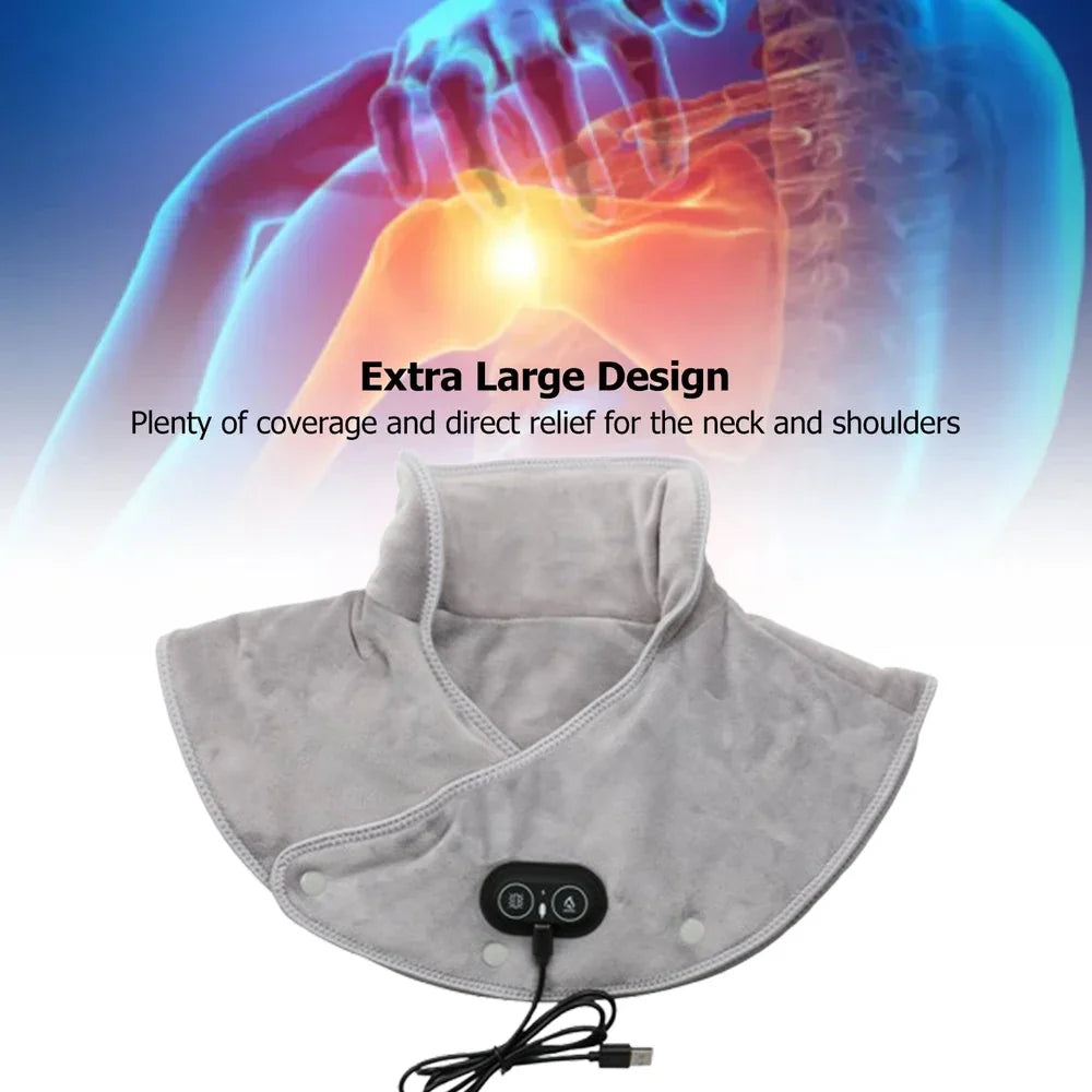 ThermoLiva Warmte-Nek- & Schoudermassager | USB-Verwarmingskussen met Vibratie | 3 Temperatuurinstellingen & Timer | Zacht Pluche