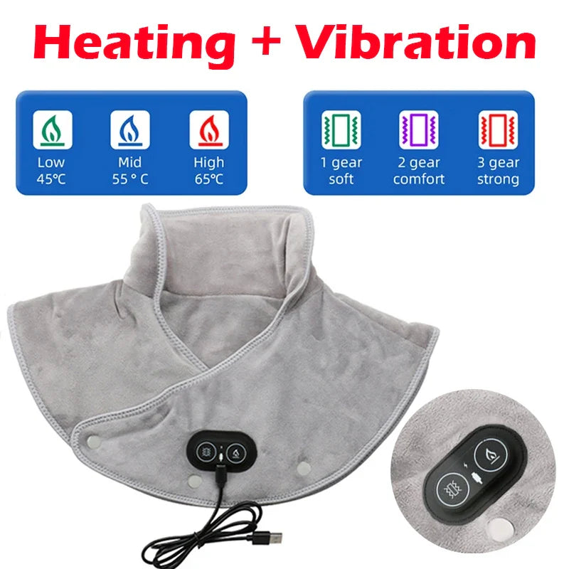 ThermoLiva Warmte-Nek- & Schoudermassager | USB-Verwarmingskussen met Vibratie | 3 Temperatuurinstellingen & Timer | Zacht Pluche