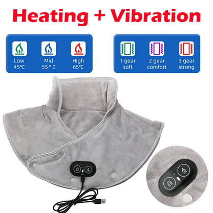 ThermoLiva Warmte-Nek- & Schoudermassager | USB-Verwarmingskussen met Vibratie | 3 Temperatuurinstellingen & Timer | Zacht Pluche