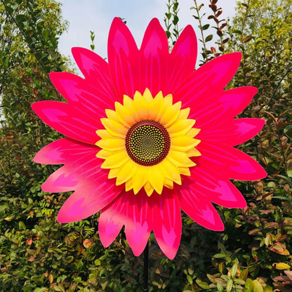 Draaiende zonnebloem-windmolen op stok – decoratieve tuinsteker voor gazon, feestjes en picknicks