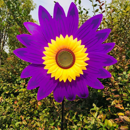 Draaiende zonnebloem-windmolen op stok – decoratieve tuinsteker voor gazon, feestjes en picknicks