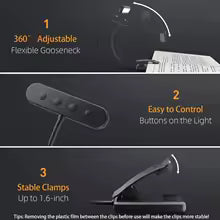 Leeslamp FlexiRead | Oplaadbaar via USB | 3 Lichtkleuren & Dimbaar | Clip & Flexibele Arm