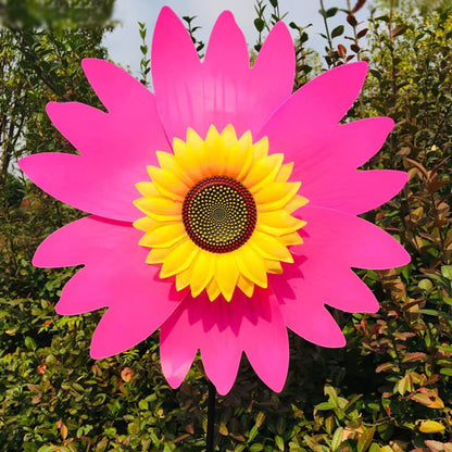 Draaiende zonnebloem-windmolen op stok – decoratieve tuinsteker voor gazon, feestjes en picknicks
