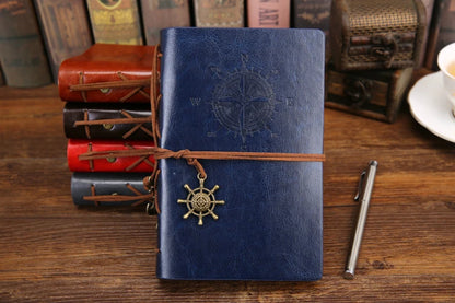 Retro Reisdagboek Met Piratenankers Spiraal Lederlook