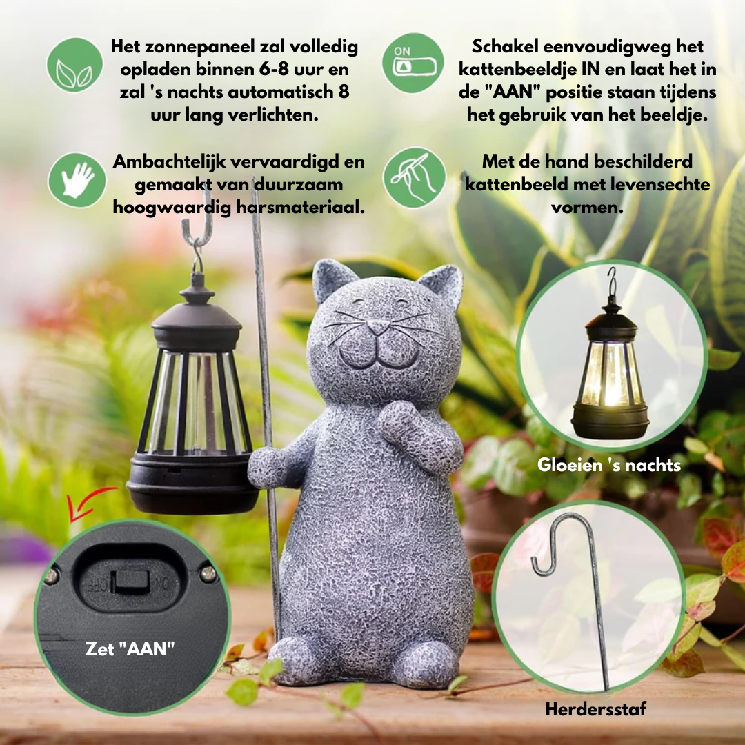 Betoverende Kat met Vlinder - Sfeervol Licht voor je Tuin