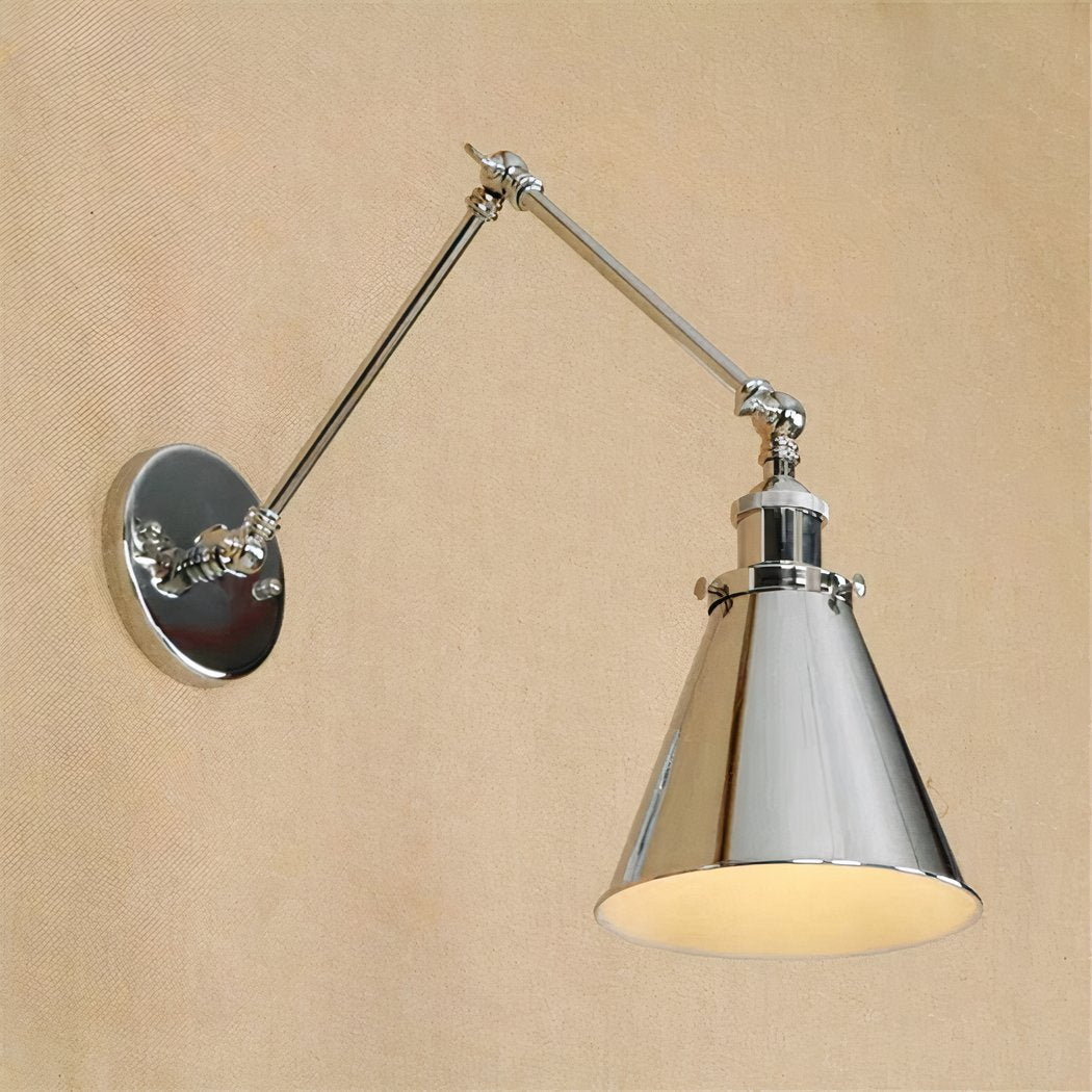 Vintage Industriële Kegelvormige Verstelbare Wandlamp met Lange Arm