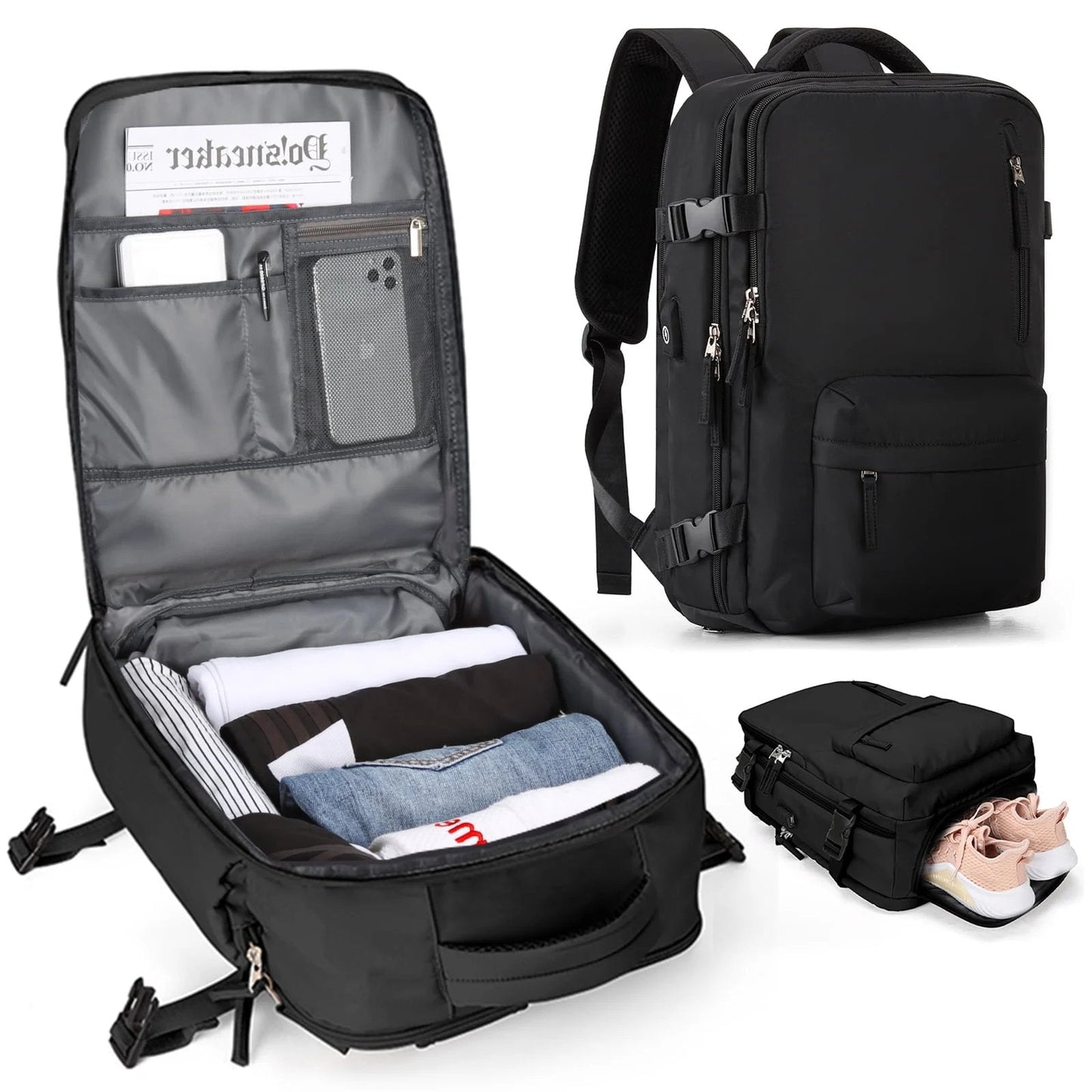 Travelliva Reisrugzak 35 L | Waterdicht & met USB-aansluiting | Antidiefstal & Schoenenvak | Voor Wandelen, Dagelijks Gebruik & Reizen
