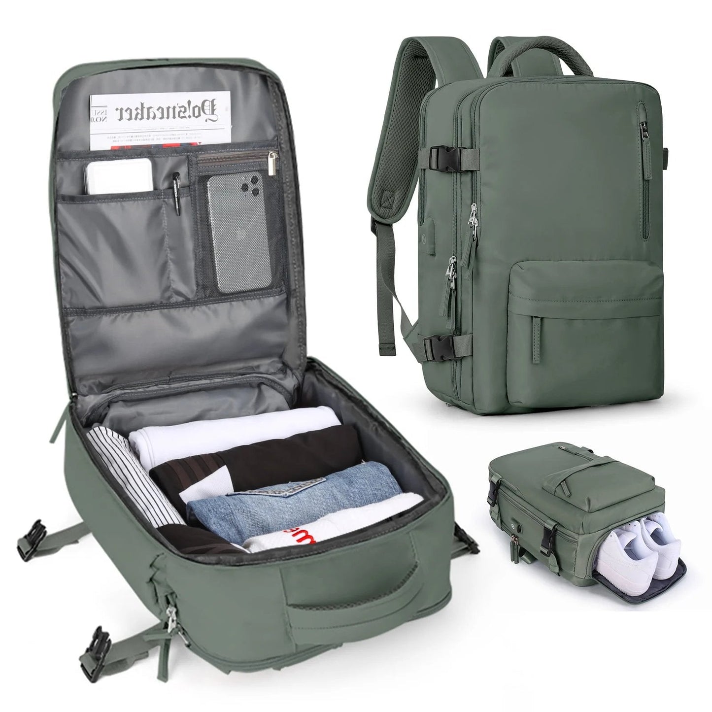 Travelliva Reisrugzak 35 L | Waterdicht & met USB-aansluiting | Antidiefstal & Schoenenvak | Voor Wandelen, Dagelijks Gebruik & Reizen