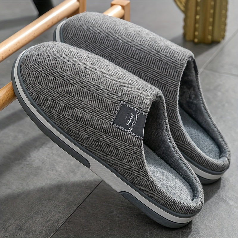Warme Herenpantoffels met Visgraatstructuur – Comfort & Grip voor Thuis in de Herfst en Winter