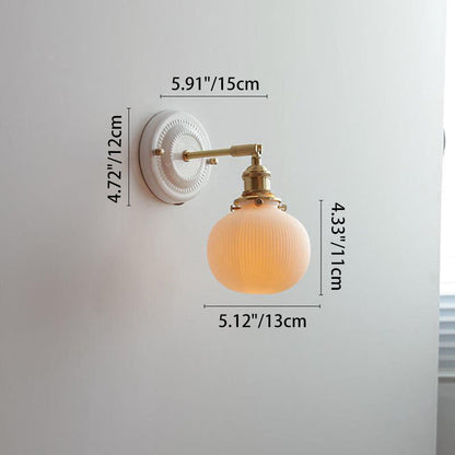 Traditionele Vintage Ronde Keramische Messing 1-Licht Wandlamp voor Woonkamer